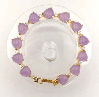 Brazalete Brazalete Genuino Multicolor Verde Púrpura Jade Corazón 18KGP Circonita Cúbica Foto 1 de 4