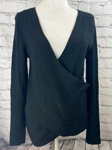 Moth Pullover Sweater Women's Size Small Black Solid Rayon Long Sleeves V-Neck - Picture 1 of 7