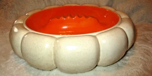 Vintage~Large Orange & Beige Pottery Cigar Ashtray~10.75"~1960's - Picture 1 of 16