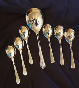 Sheffield Serving Spoon and 6 Dessert/Fruit Spoons - Picture 1 of 12