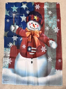 Patriotische rot weiß blau Schneemann Winter Garten Flagge 28" x39" Thomas Wood - Bild 1 von 4