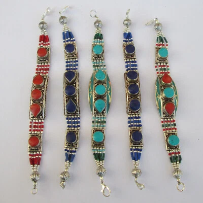 Lote de 5 pulseras pieza étnica diseño multicolor y piedras preciosas Foto 1 de 4