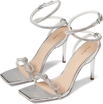 ALDO Women's Barrona Rhinestone Metallic Ankle Strap, Silver Size 6.5M - Image 1 of 4