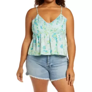 BP. Womens Floral Smocked Crop Camisole Top Tank Sina Floral Blue Size 1X NWT - Picture 1 of 10