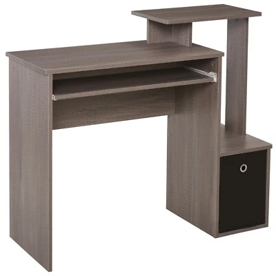 Home Office Computer Desk with Sliding Keyboard Tray Storage Drawer Shelf Grey - Image 1 of 4