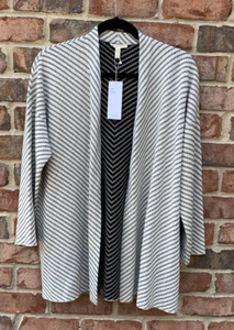 NWT Eileen Fisher Bone Black Silk Organic Cotton Knit Striped Cardigan $368 S - Picture 1 of 8