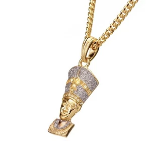 Gold Plated Egyptian Pharaoh Queen Nefertiti Mini Pendant 20" Chain MMP 97 GS - Picture 1 of 5