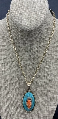 Barse Layered Enhancer Necklace- Turquoise & Coral- Bronze & Silver- NWT - Image 1 of 4