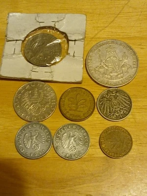 Collection Of 8 German Coins, 2 With Swastikas, 1 Coin Dated 1911 - Image 1 of 4