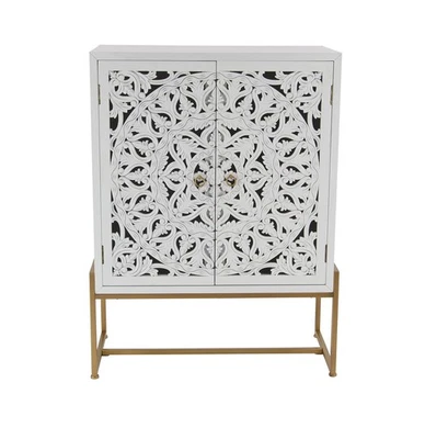 Armario de madera floral intrincadamente tallado 1 estante y 2 puertas, 30" x 15" x 42",... Foto 1 de 4