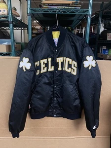 Chaqueta de bombardero de satén vintage Starter Boston Celtics para hombre grande negra - Imagen 1 de 13