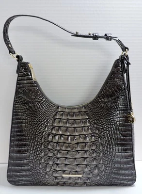 Brahmin Tabitha 夜间灰色墨尔本压花皮革单肩包全新带标签 — 第 1/4 张图片