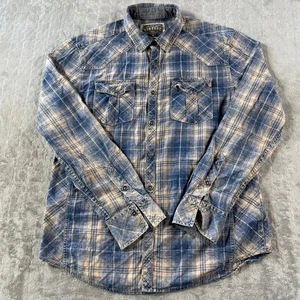 BKE Vintage Shirt Mens Medium Blue Plaid Athletic Fit Western Casual Grunge - Picture 1 of 10