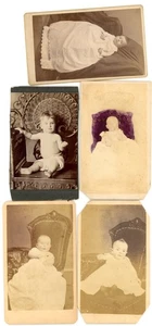 5 antike Babyfotos CDVs - viktorianische / edwardianische Kleinkinder um 1870er-1890er - Bild 1 von 6