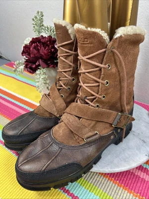 Polo Ralph Lauren Tavin Rollover Cordero Borde Oveja Marrón Botas Para Hombre EE. UU. 11.5 D Foto 1 de 4