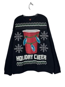 Hanes Mens Ugly Christmas Sweatshirt Holiday Cheer Red Cup XL Black - Picture 1 of 6