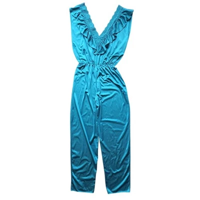 Mono largo verde azulado vintage de dama camafeo de Dallas con encaje cuello en V para mujer talla L Foto 1 de 4