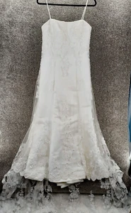Alfred Angelo Wedding Gown Womens 14 Ivory Lace Beaded A-line Train Sleeveless - Picture 1 of 16