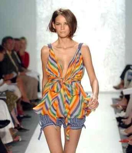 Anthropologie Tibi Rainbow Stripe Silk Top Size 10 Chiffon Y2K Boho Peasant - Picture 1 of 15