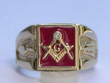 Masonic Mason Red Enamel Compasses Clear Austrian Crystal Men's Ring Size 7-15