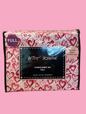 Juego de Sábanas Completo Patrón Corazones Día de San Valentín 6 Piezas Nuevo con Etiquetas Rosa, Rojo Súper Suave Foto 1 de 3