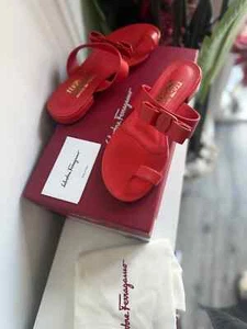 Salvatore Ferragamo Coral Red Louisa Bow Toe Loop Sandals, Size uk 4.5 - Picture 1 of 8