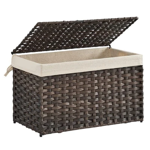 SONGMICS Storage Basket with Lid, Rattan-Style Storage Trunk Cover