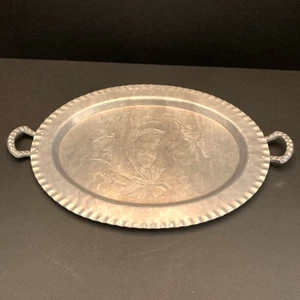 Bandeja de aluminio Everlast de colección 17,5" x 11" amapolas forjadas a mano asas de flores - Imagen 1 de 14