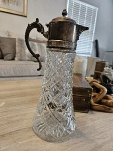 Enfriador de jarra de cristal vintage 1980’a placa de plata 2 cuartos No. 140 Usado en Excelente Condición - Imagen 1 de 5