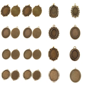 10pz Ciondolo Vassoio Vintage Lega Set Lunetta Cabochon Antico Bronzo Bianco Ovale - Foto 1 di 12