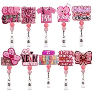 Medical Bead Badge Reel Name Tag Alligator Clip Retractable ID Card Badge Holder - Picture 1 of 15