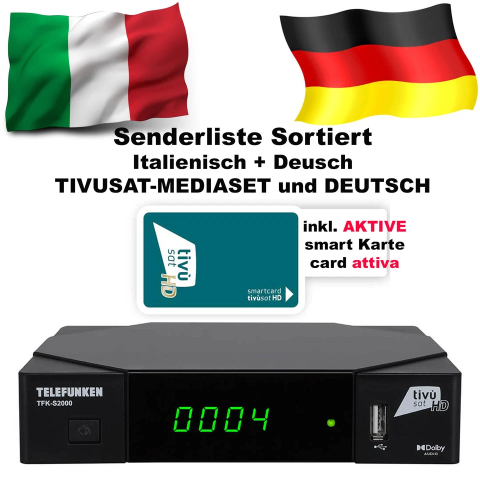 TIVUSAT Telefunken TKF-S2000 Aktiva Aktive Karte Full HD Sat Receiver mit Karte - Bild 1 von 4