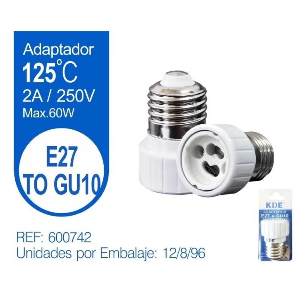 ADAPTADOR BOMBILLA DE GU-10 A E27 250V - Imagen 1 de 1