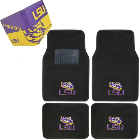NCAA LSU Tigers Car Truck Carpet Floor Mats & Synthetic Leather Wallet Cover