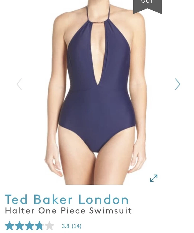 Ted Baker London One Piece Open Back Halter Swimsuit Navy Blue Size 6