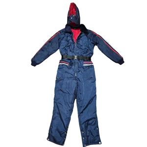 Amazing Vintage 70s Snowmobile Snowsuit Unisex Size Small Blue - Picture 1 of 12