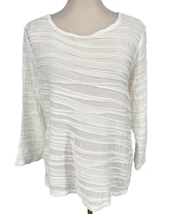 Cut Loose Womens Size L char knit Waved Textured Long Sleeve Blouse Top white - Picture 1 of 9
