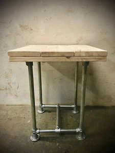 Industrial Reclaimed Scaffold Board Table Coffee Shop Restaurant Bar Steel Legs - Picture 1 of 7