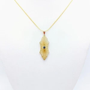 Art Deco Blautopas 14k Gold filigran Anhänger Halskette, antik viktorianisch lang G - Bild 1 von 8