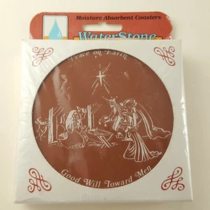 NEW Vintage Water Stone Coasters - Christmas Pattern - Peace on Earth - Set of 2 - Picture 1 of 4