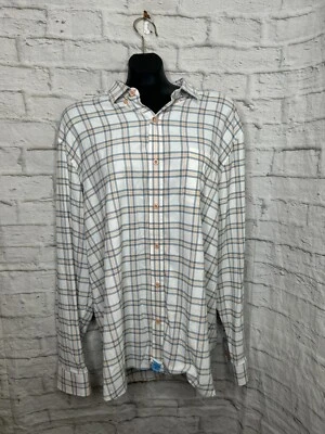 Camisa de vestir Johnston & Murphy para hombre 2XL Performance blanca naranja azul a cuadros Foto 1 de 3