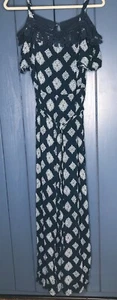 Mono Nina Leonard Azul Marino Estampado Mediano Tela Crepé Borde de Encaje Boho - Imagen 1 de 6