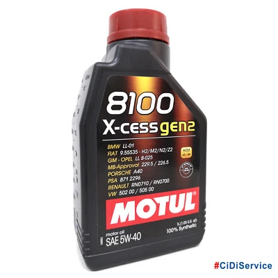 1 lt Motul 8100 X-Cess 5W40 Gen2 Olio Motore 100% Sintetico ACEA A3/B4 API SN