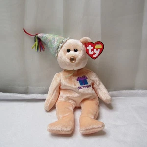 Ty Beanie Baby Bear Toy Plush October Orange Party Hat Birthday Bear Gift Box - Picture 1 of 9