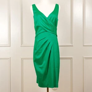 Lauren Ralph Lauren Dress 10 Emerald Sleeveless Ruched Slimming Midi Classic Zip - Picture 1 of 14