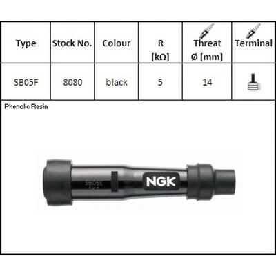 NGK Motorcycle Spark Plug Cover - SB05F - 8080 - Reliable OEM Quality Cap - Image 1 of 2