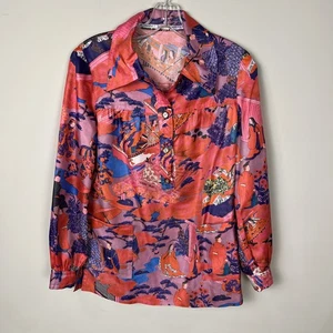 Camicetta Jade Classics Hoffman CA taglia M tema asiatico dichiarazione audace colorata donna - Foto 1 di 14