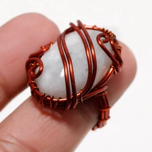 Rainbow Moonstone Gemstone Copper Ring Handcrafted Wire Wrap Jewelry 6.75" - Picture 1 of 7