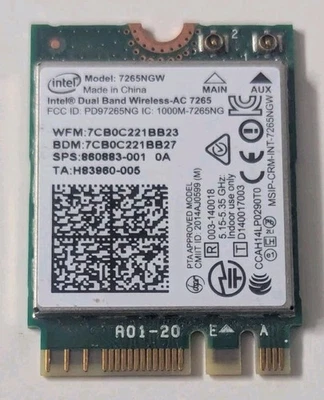 Intel Dual Band Wireless-AC 7265 802.11AC 867Mbps Wi-Fi + Bluetooth 7265NGW WLAN - Image 1 of 2