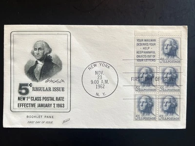 1213a George Washington New Rate Booklet Pane FDC Fleetwood Nov 23, 1962 - Image 1 of 2